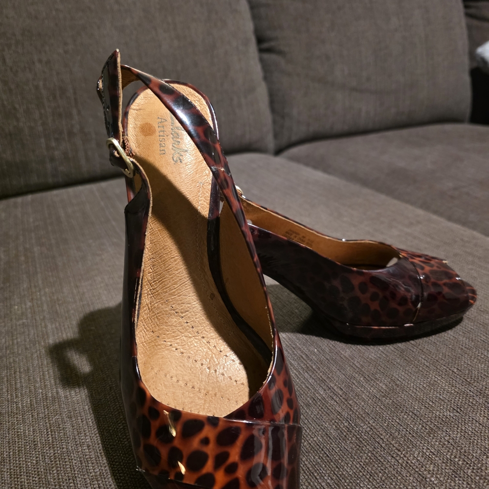 Clarks Brown Leopard Print Heels
